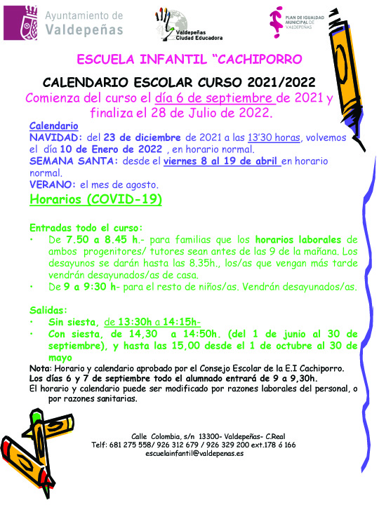 Calendario Escuela Infantil Cachiporro