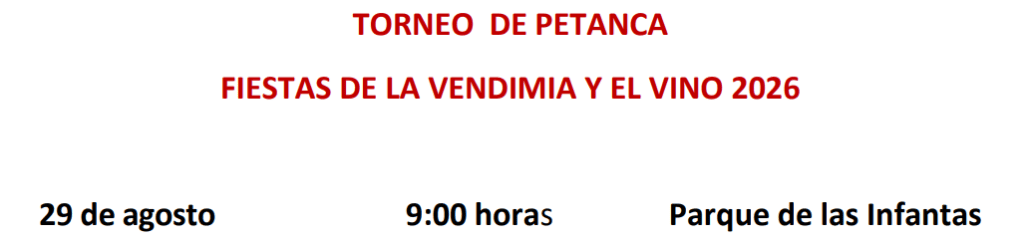 Bases Convocatoria Torneo de Petanca Fiestas de la Vendimia y del Vino 2026